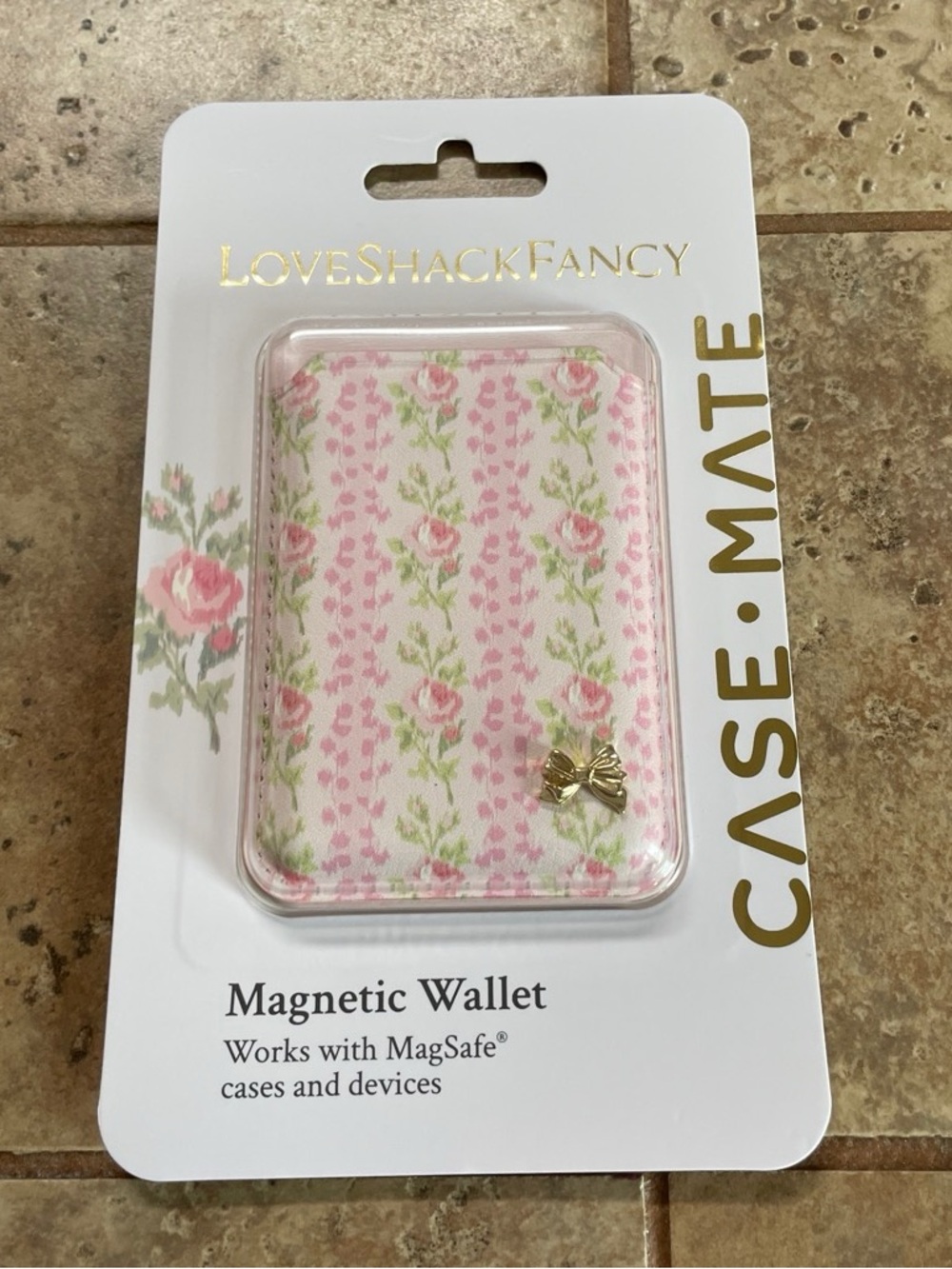 LoveShackFancy White Floral Magnetic Card Wallet
